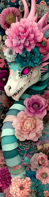 Free printable dragon bookmark featuring striped skinny dragon with pink eyes